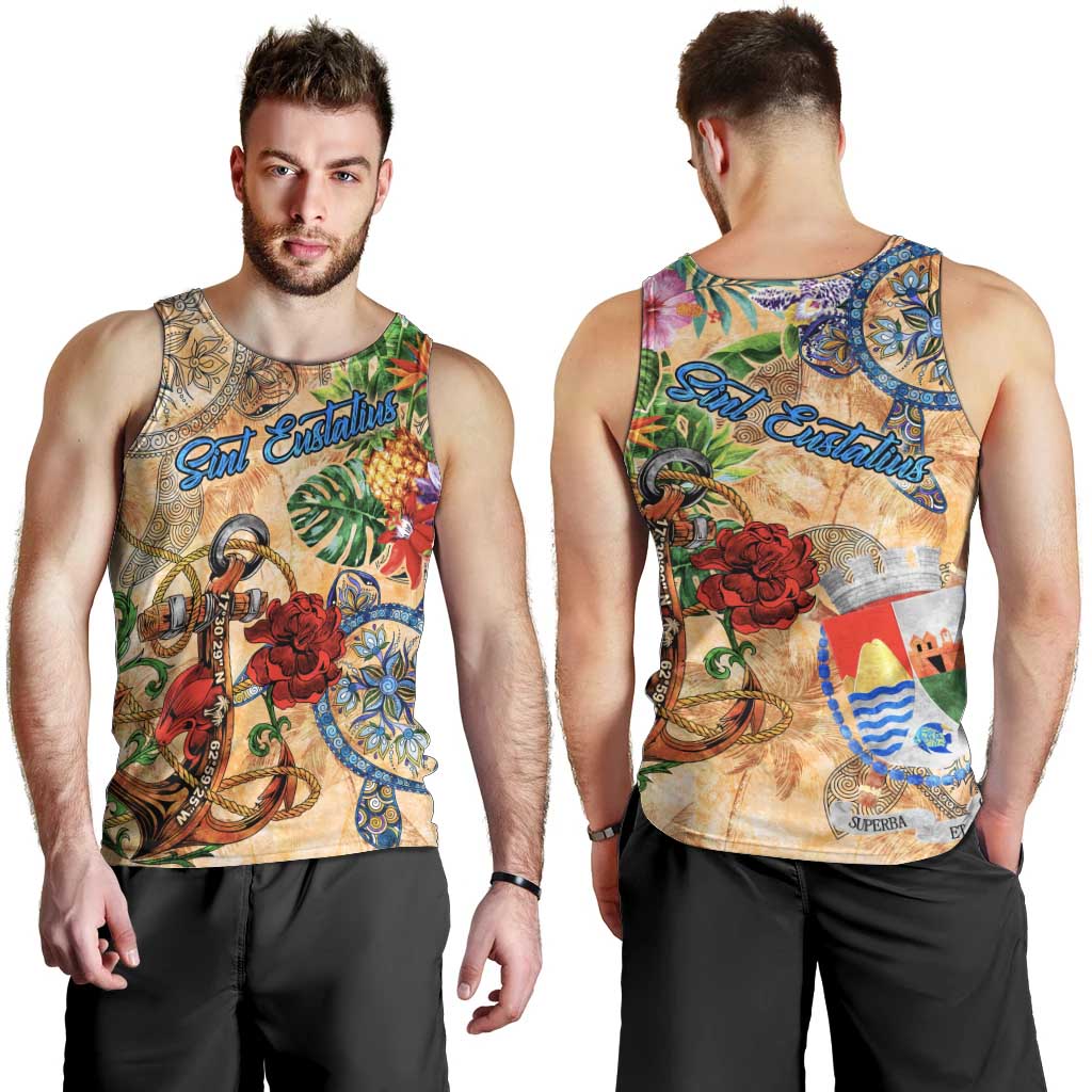 Sint Eustatius Men Tank Top Geographic Coordinate Anchor - Turlte Tropical