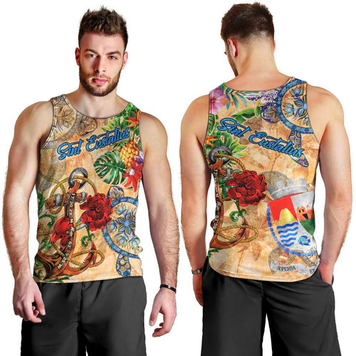 Sint Eustatius Men Tank Top Geographic Coordinate Anchor - Turlte Tropical