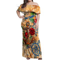 Sint Eustatius Off Shoulder Maxi Dress Geographic Coordinate Anchor - Turlte Tropical