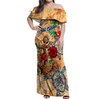 Sint Eustatius Off Shoulder Maxi Dress Geographic Coordinate Anchor - Turlte Tropical