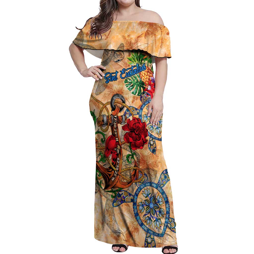 Sint Eustatius Off Shoulder Maxi Dress Geographic Coordinate Anchor - Turlte Tropical