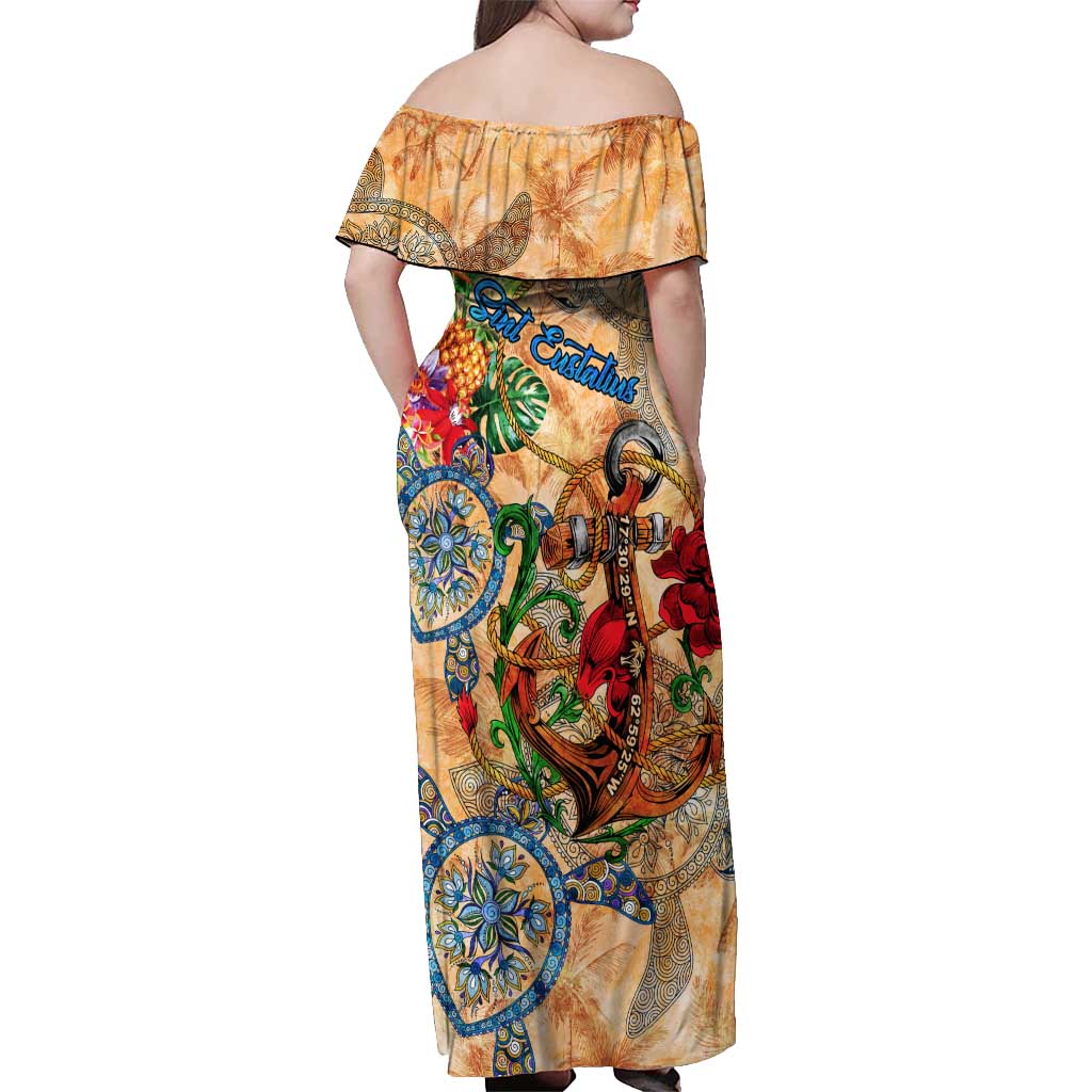 Sint Eustatius Off Shoulder Maxi Dress Geographic Coordinate Anchor - Turlte Tropical