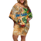Sint Eustatius Off Shoulder Short Dress Geographic Coordinate Anchor - Turlte Tropical