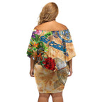 Sint Eustatius Off Shoulder Short Dress Geographic Coordinate Anchor - Turlte Tropical
