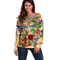 Sint Eustatius Off Shoulder Sweater Geographic Coordinate Anchor - Turlte Tropical