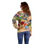 Sint Eustatius Off Shoulder Sweater Geographic Coordinate Anchor - Turlte Tropical
