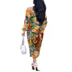 Sint Eustatius Off The Shoulder Long Sleeve Dress Geographic Coordinate Anchor - Turlte Tropical