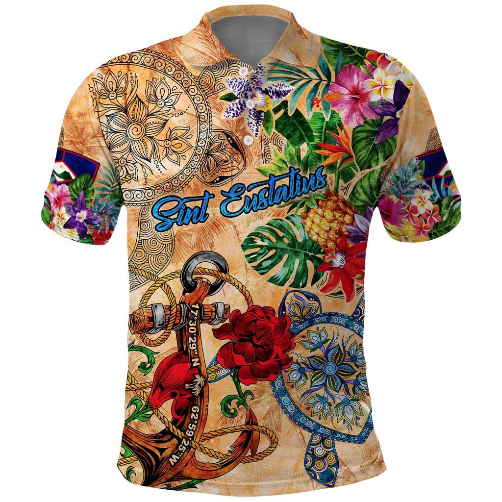 Sint Eustatius Polo Shirt Geographic Coordinate Anchor - Turlte Tropical