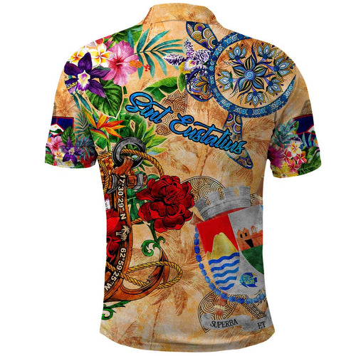 Sint Eustatius Polo Shirt Geographic Coordinate Anchor - Turlte Tropical