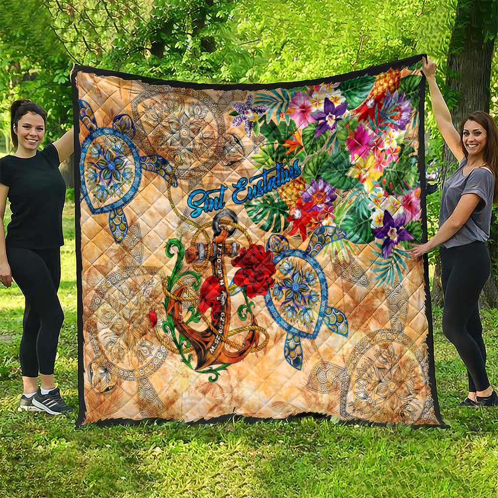 Sint Eustatius Quilt Geographic Coordinate Anchor - Turlte Tropical
