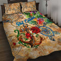 Sint Eustatius Quilt Bed Set Geographic Coordinate Anchor - Turlte Tropical