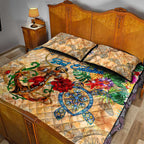 Sint Eustatius Quilt Bed Set Geographic Coordinate Anchor - Turlte Tropical