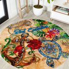 Sint Eustatius Round Carpet Geographic Coordinate Anchor - Turlte Tropical