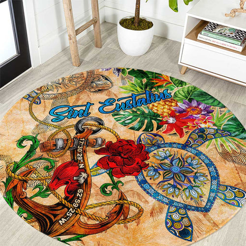 Sint Eustatius Round Carpet Geographic Coordinate Anchor - Turlte Tropical