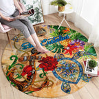 Sint Eustatius Round Carpet Geographic Coordinate Anchor - Turlte Tropical