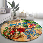 Sint Eustatius Round Carpet Geographic Coordinate Anchor - Turlte Tropical