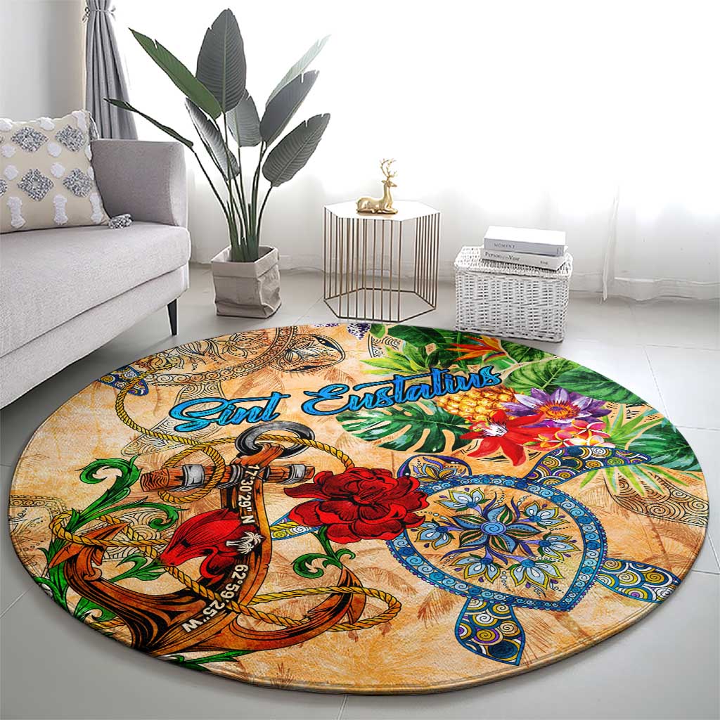 Sint Eustatius Round Carpet Geographic Coordinate Anchor - Turlte Tropical