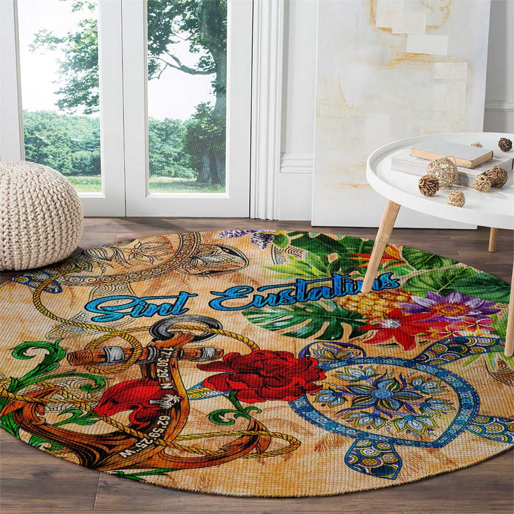 Sint Eustatius Round Carpet Geographic Coordinate Anchor - Turlte Tropical