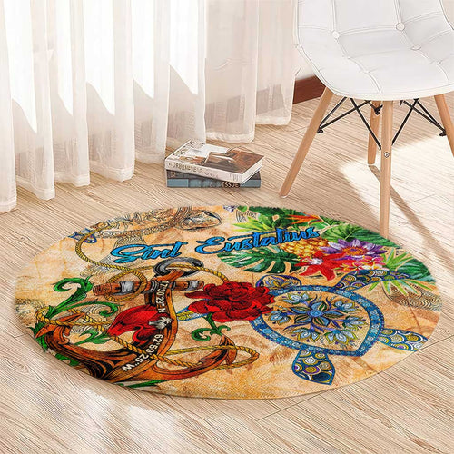 Sint Eustatius Round Carpet Geographic Coordinate Anchor - Turlte Tropical