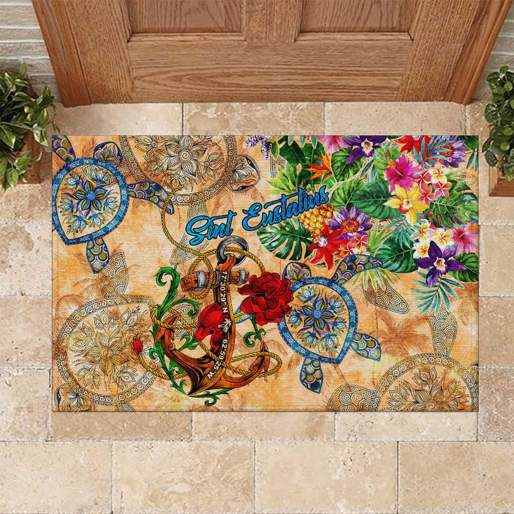 Sint Eustatius Rubber Doormat Geographic Coordinate Anchor - Turlte Tropical