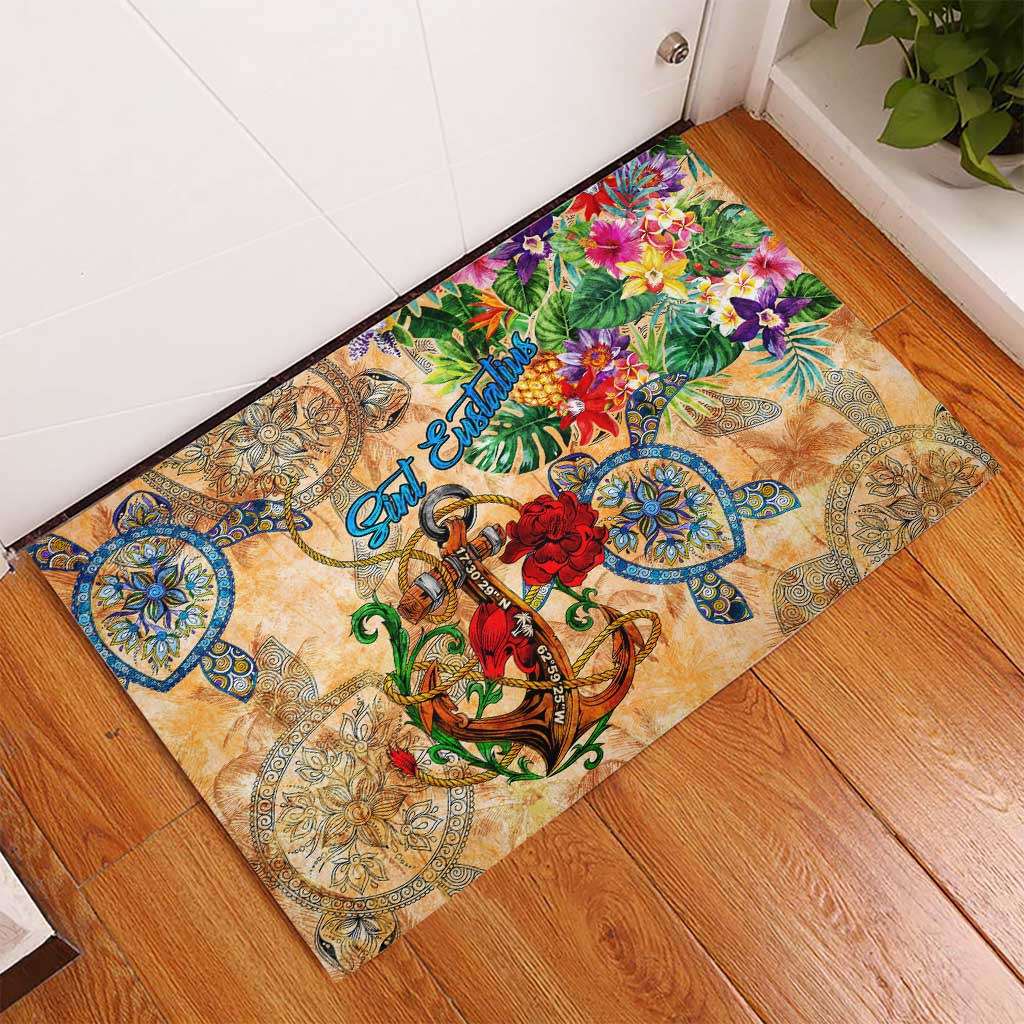 Sint Eustatius Rubber Doormat Geographic Coordinate Anchor - Turlte Tropical