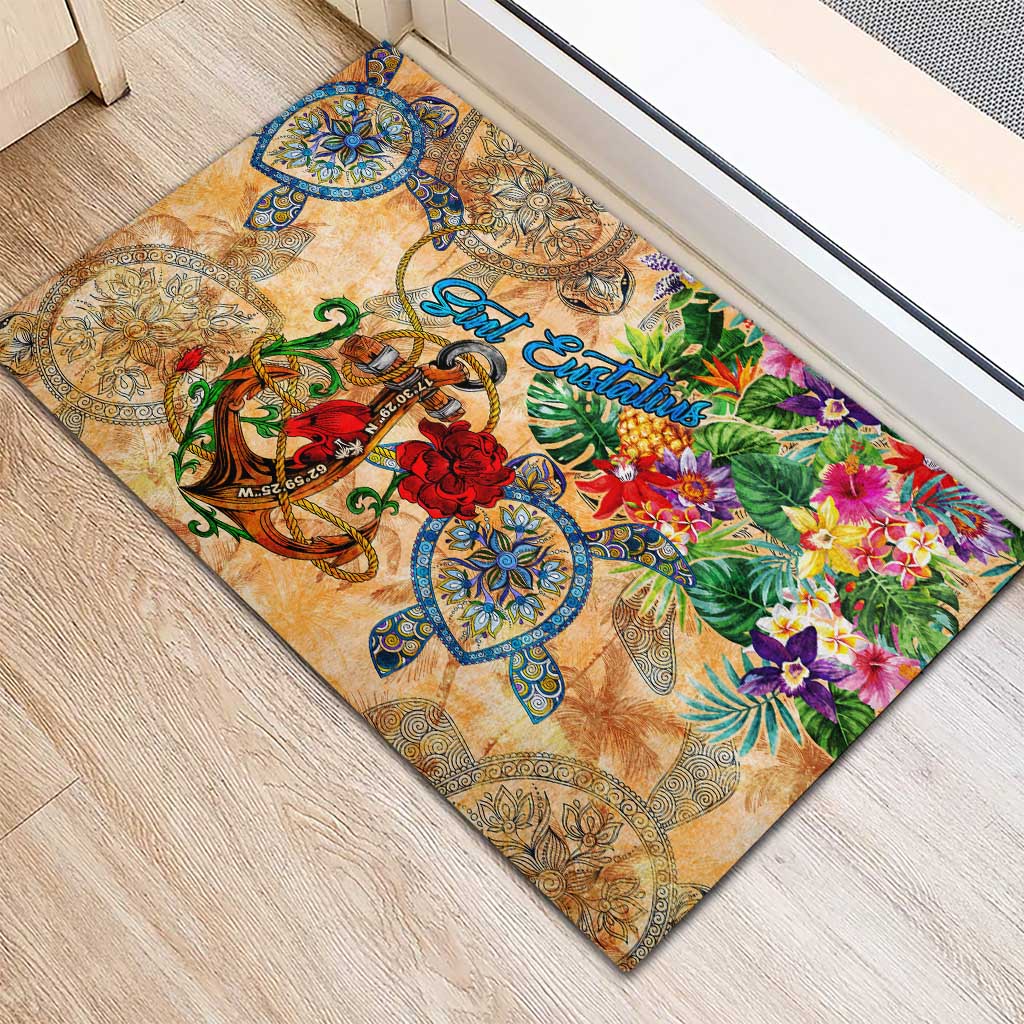 Sint Eustatius Rubber Doormat Geographic Coordinate Anchor - Turlte Tropical
