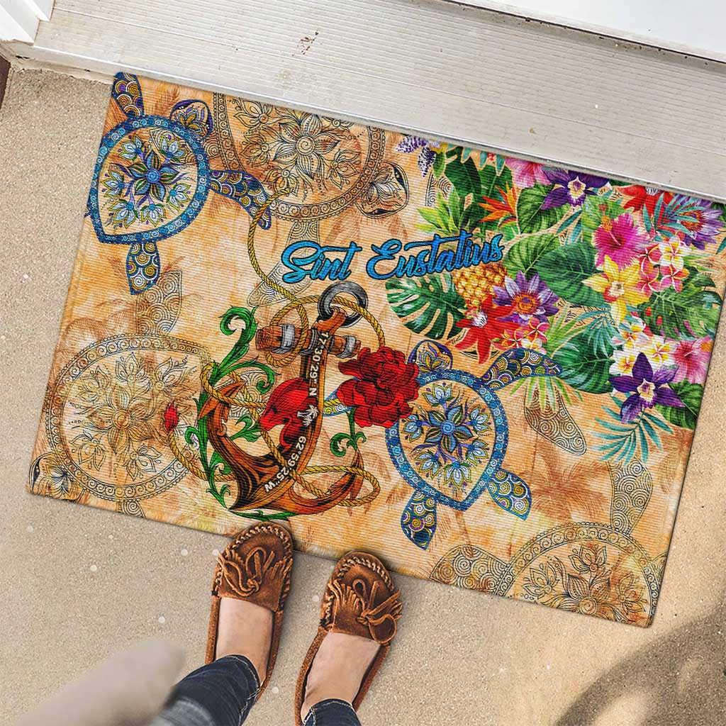 Sint Eustatius Rubber Doormat Geographic Coordinate Anchor - Turlte Tropical