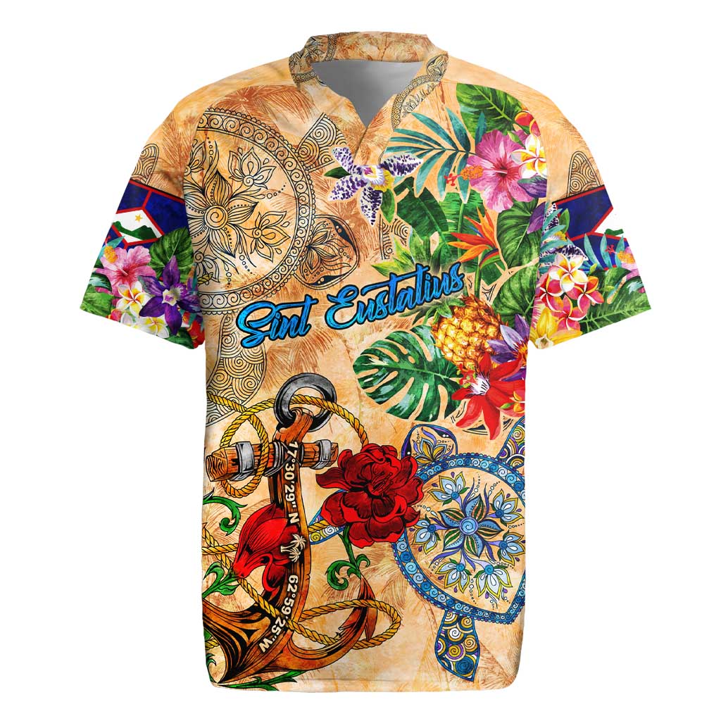 Sint Eustatius Rugby Jersey Geographic Coordinate Anchor - Turlte Tropical