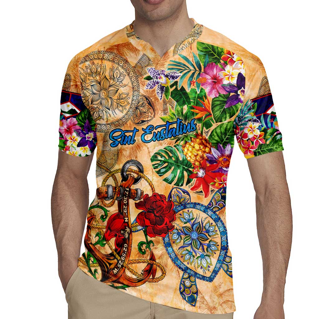 Sint Eustatius Rugby Jersey Geographic Coordinate Anchor - Turlte Tropical
