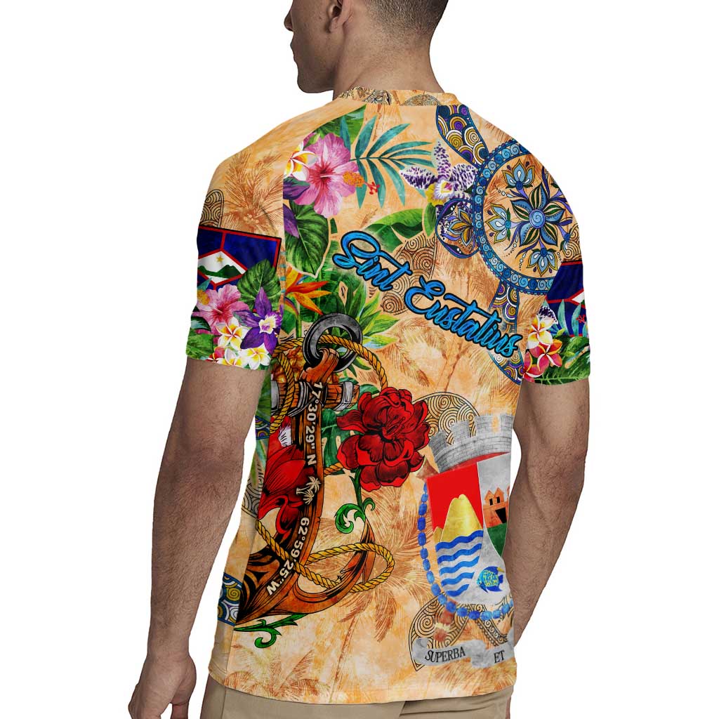 Sint Eustatius Rugby Jersey Geographic Coordinate Anchor - Turlte Tropical