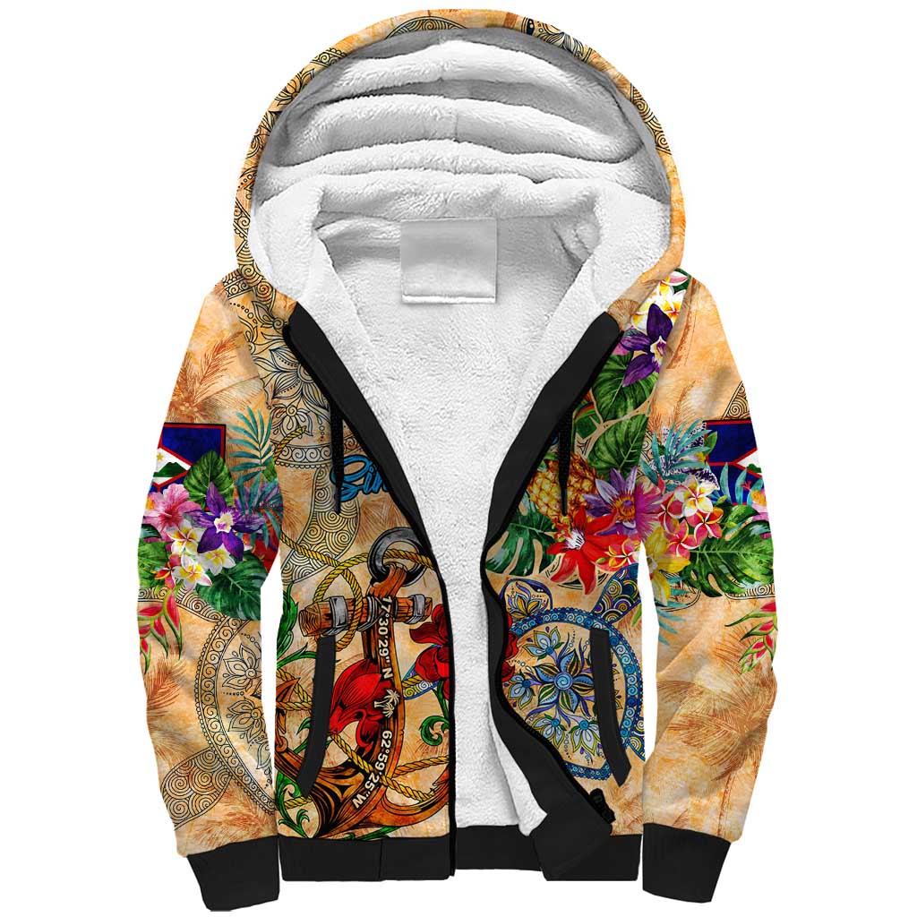 Sint Eustatius Sherpa Hoodie Geographic Coordinate Anchor - Turlte Tropical