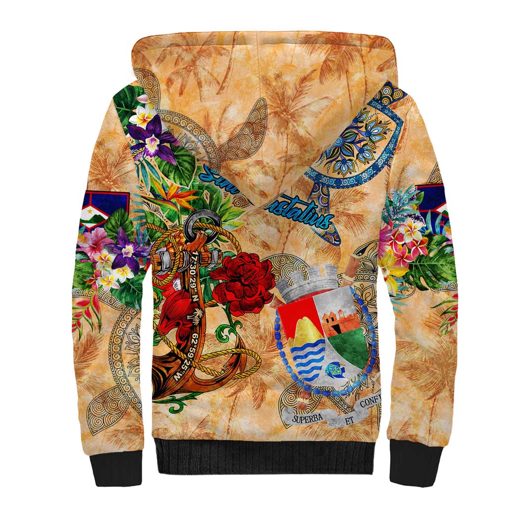 Sint Eustatius Sherpa Hoodie Geographic Coordinate Anchor - Turlte Tropical