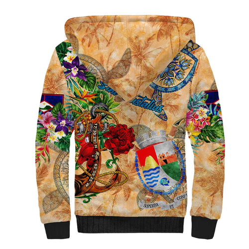Sint Eustatius Sherpa Hoodie Geographic Coordinate Anchor - Turlte Tropical