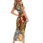Sint Eustatius Short Sleeve Bodycon Dress Geographic Coordinate Anchor - Turlte Tropical