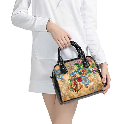 Sint Eustatius Shoulder Handbag Geographic Coordinate Anchor - Turlte Tropical