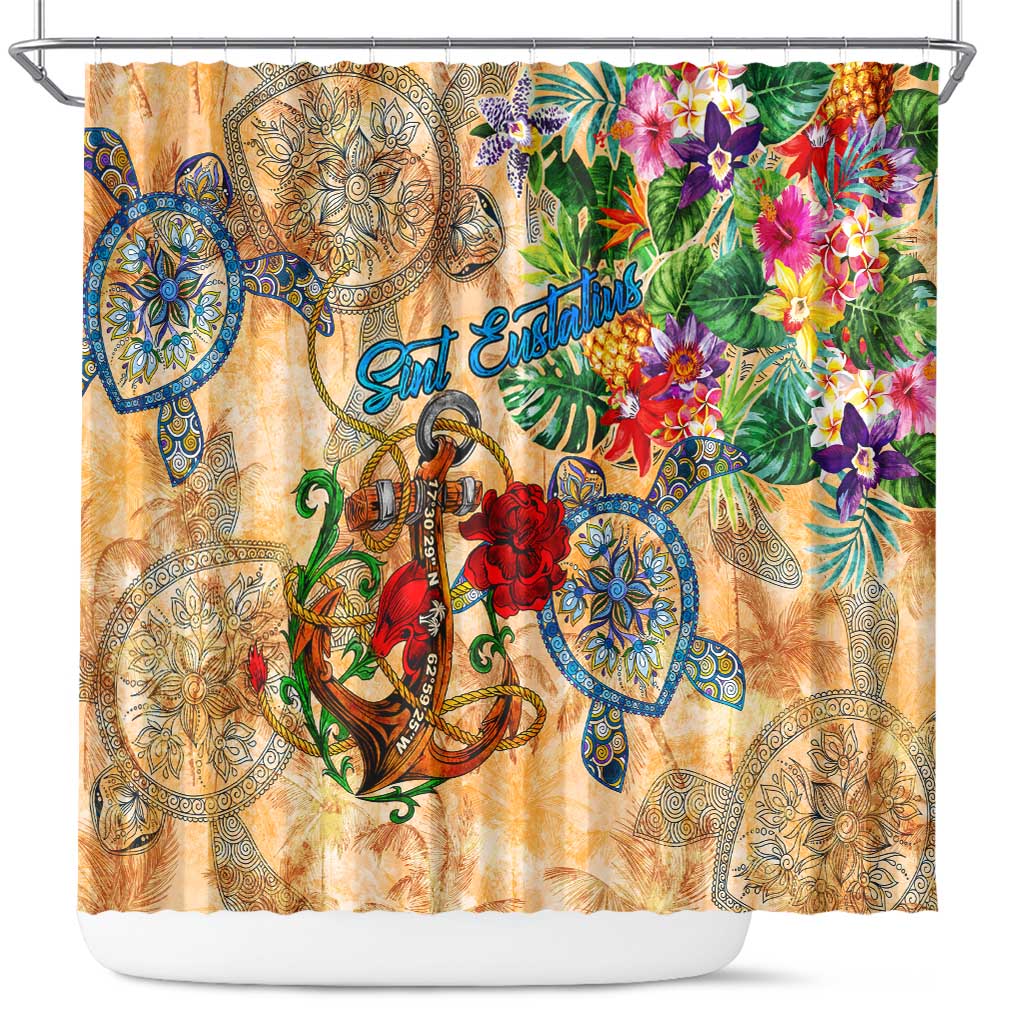 Sint Eustatius Shower Curtain Geographic Coordinate Anchor - Turlte Tropical
