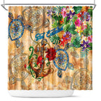 Sint Eustatius Shower Curtain Geographic Coordinate Anchor - Turlte Tropical