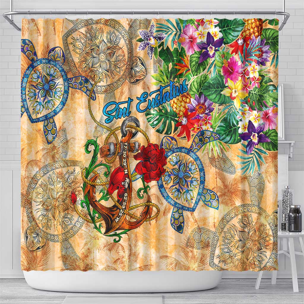 Sint Eustatius Shower Curtain Geographic Coordinate Anchor - Turlte Tropical