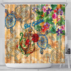 Sint Eustatius Shower Curtain Geographic Coordinate Anchor - Turlte Tropical