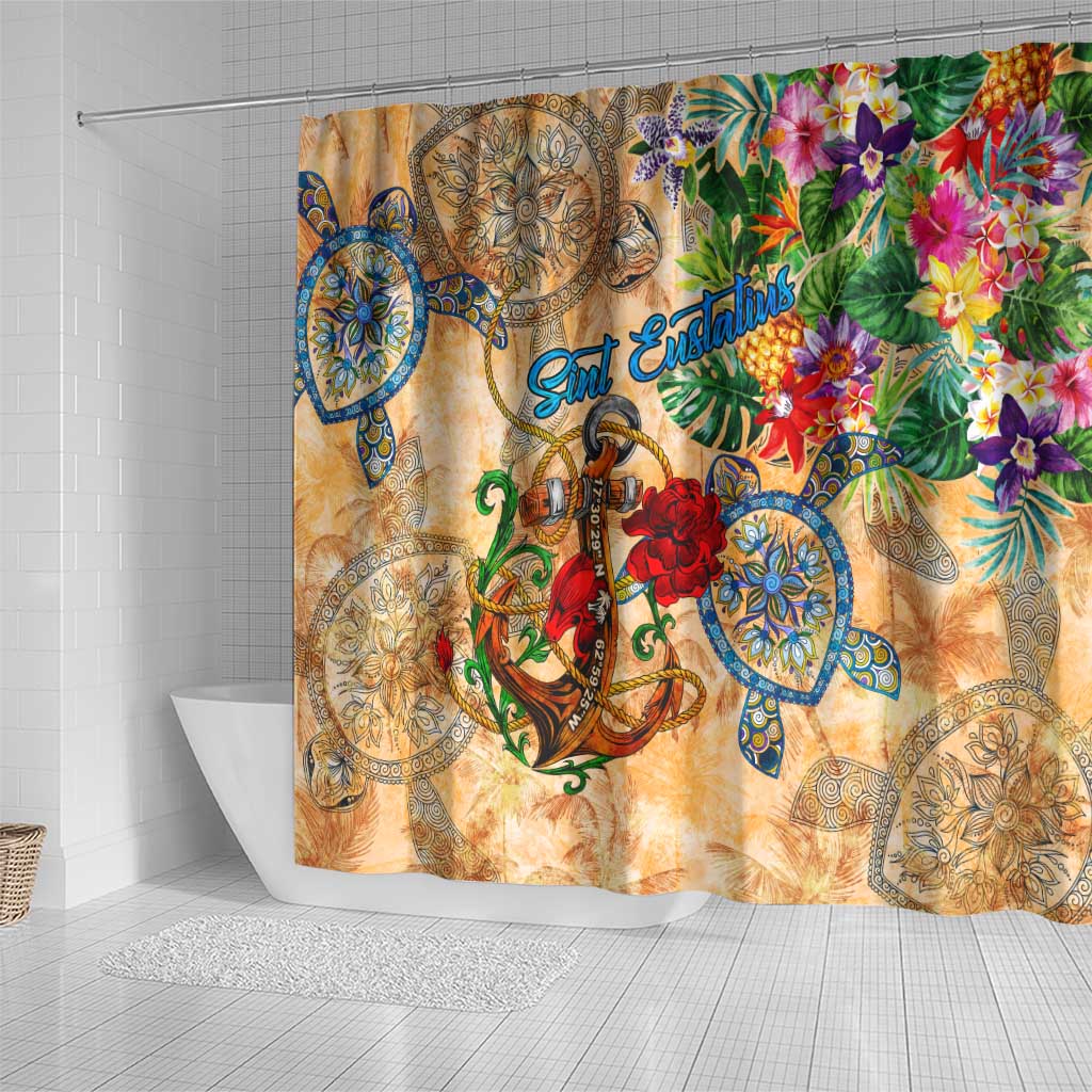 Sint Eustatius Shower Curtain Geographic Coordinate Anchor - Turlte Tropical
