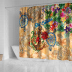 Sint Eustatius Shower Curtain Geographic Coordinate Anchor - Turlte Tropical