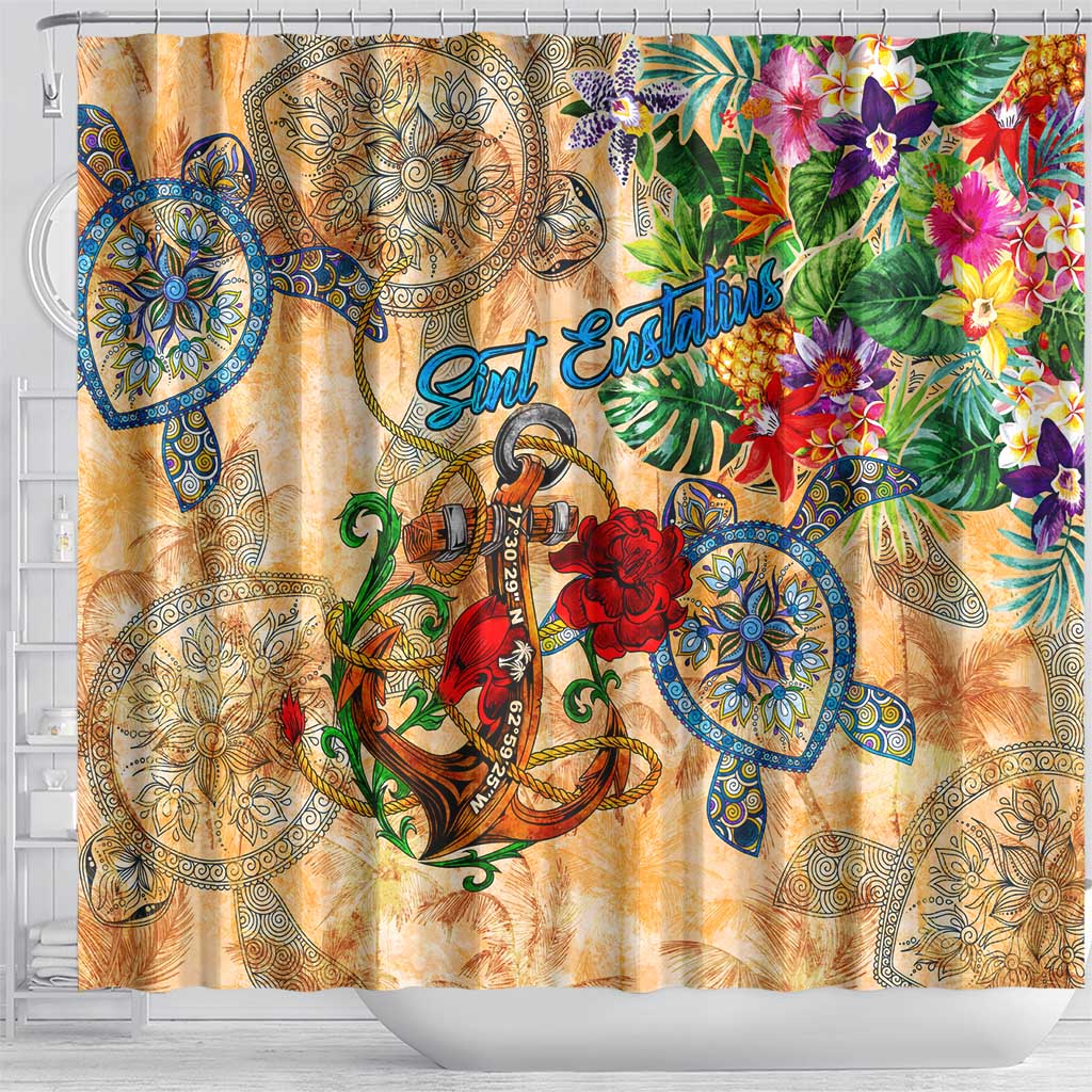 Sint Eustatius Shower Curtain Geographic Coordinate Anchor - Turlte Tropical