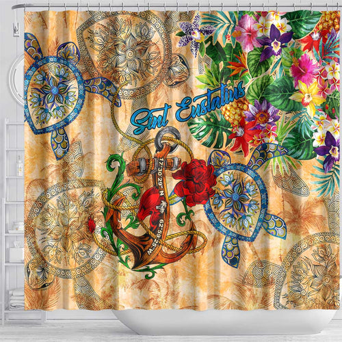 Sint Eustatius Shower Curtain Geographic Coordinate Anchor - Turlte Tropical