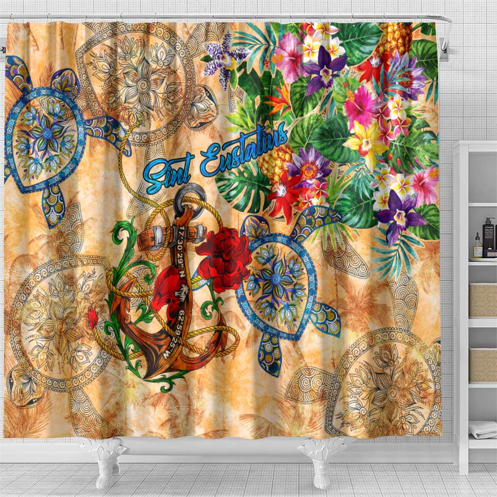 Sint Eustatius Shower Curtain Geographic Coordinate Anchor - Turlte Tropical