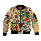 Sint Eustatius Sleeve Zip Bomber Jacket Geographic Coordinate Anchor - Turlte Tropical