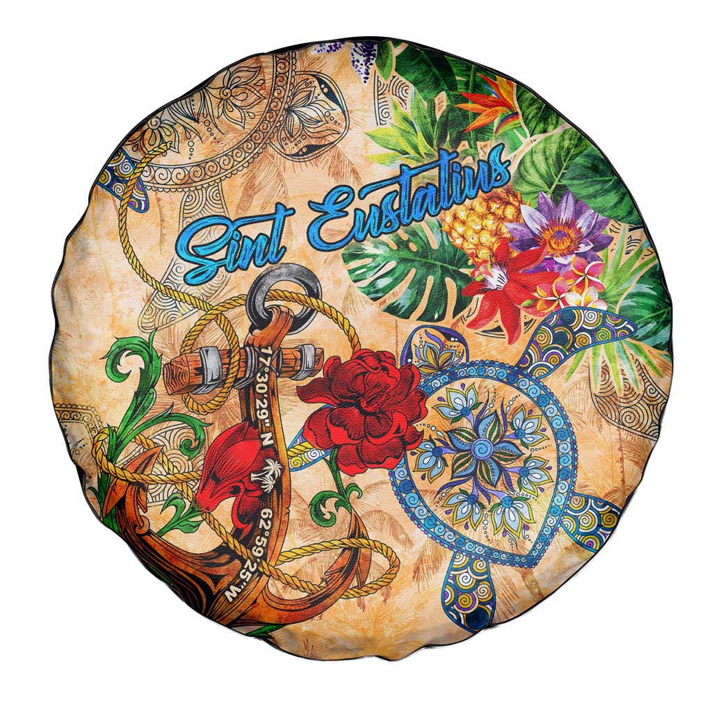 Sint Eustatius Spare Tire Cover Geographic Coordinate Anchor - Turlte Tropical