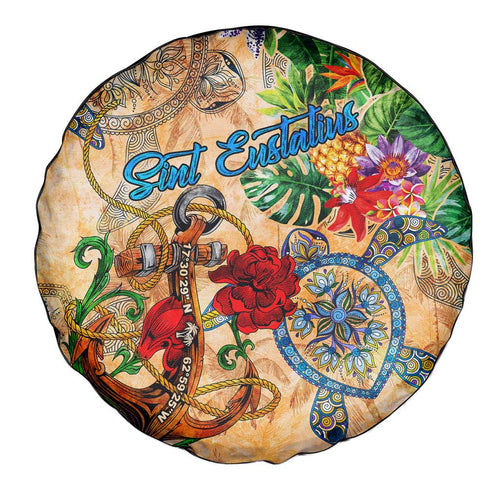 Sint Eustatius Spare Tire Cover Geographic Coordinate Anchor - Turlte Tropical