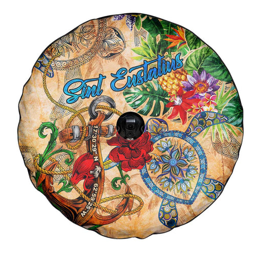 Sint Eustatius Spare Tire Cover Geographic Coordinate Anchor - Turlte Tropical