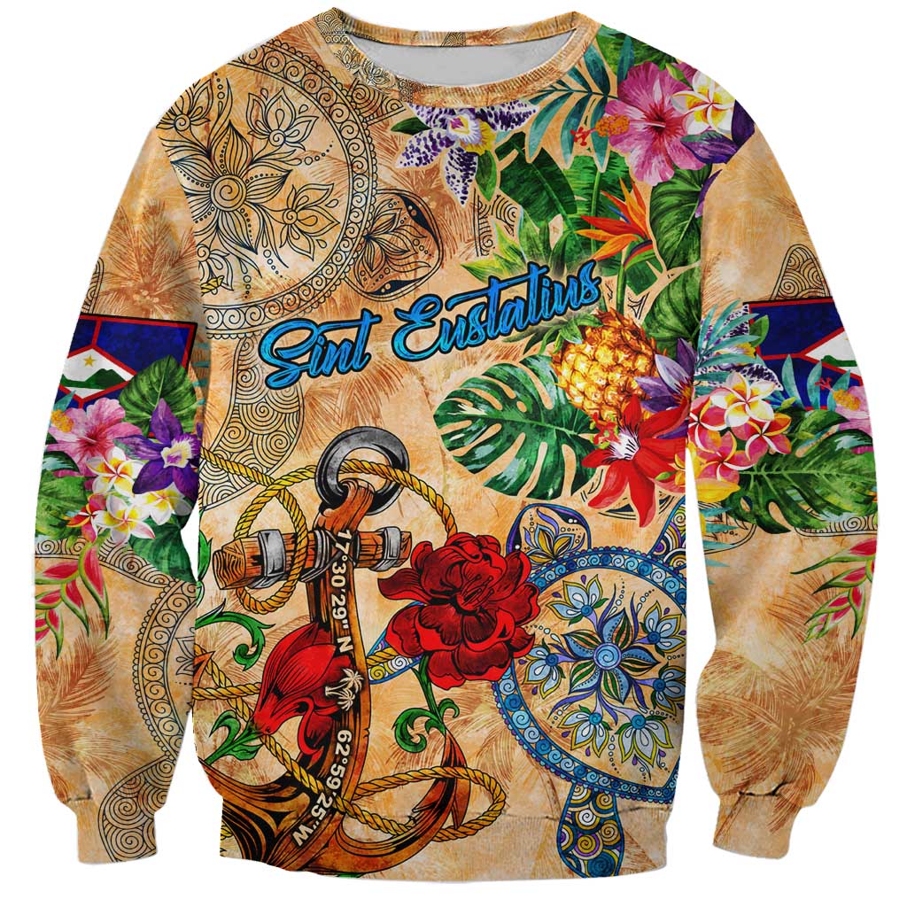 Sint Eustatius Sweatshirt Geographic Coordinate Anchor - Turlte Tropical