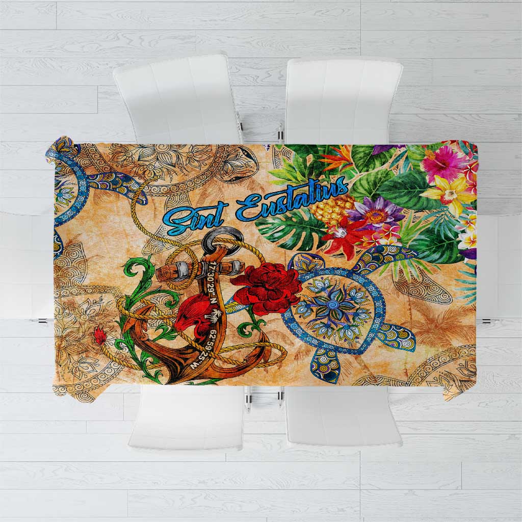 Sint Eustatius Tablecloth Geographic Coordinate Anchor - Turlte Tropical